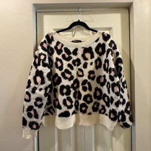 Juicy Couture Cream and Black Crew Neck Sweater with Leopard Print
